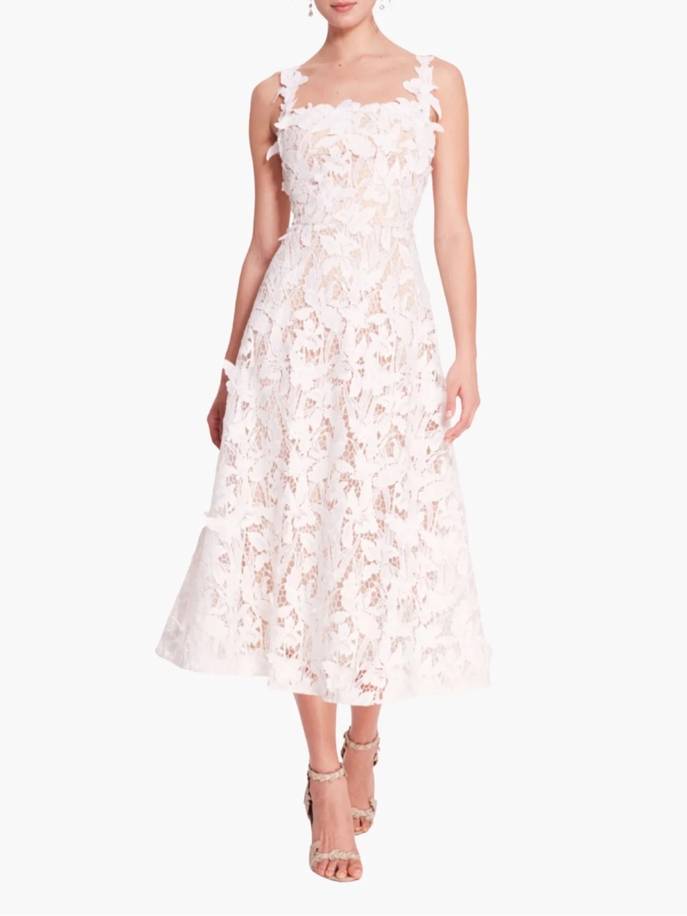 NEW NWT Marchesa Notte Lace Guipure Sleeveless A-Line Midi Cocktail Dress Ivory